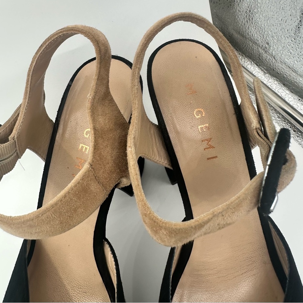 M. Gemi Suede Black and Tan 4” Platform Heels - Picture 5 of 6